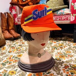 Vintage Surf Detergent Snapback Trucker Hat Orange Retro Stripe Graphic Cap